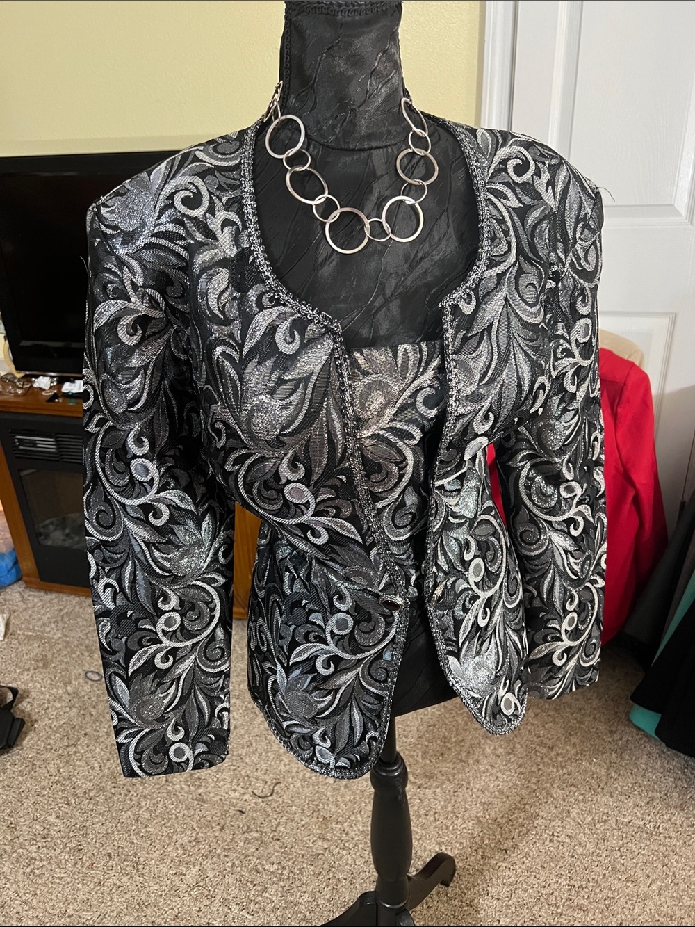 Patra Black and Silver Swirl Jacquard Blazer